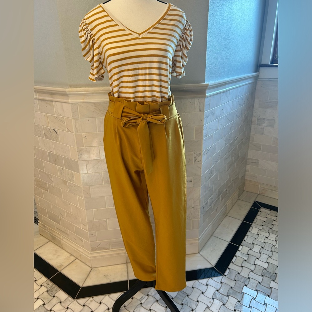 Green Envelope Striped Blouse and Yidarton Pants Size Medium